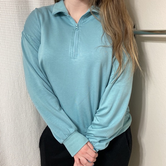 Women’s Three Dots relaxed fit cozy quarter zip Nile blue pullover. Sz medium - Picture 5 of 16